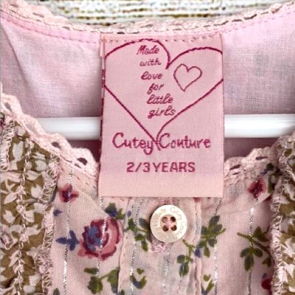 Cutey couture Summer Dress Button Down Cotton Pink Floral Sleeveless 2-3 year - Picture 7 of 10